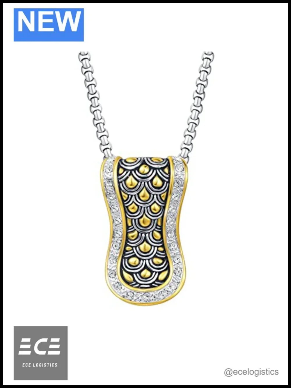 UNY JEWEL Two Tone Dragon Scale Pendant Necklace French Clip Earring Bangle Set